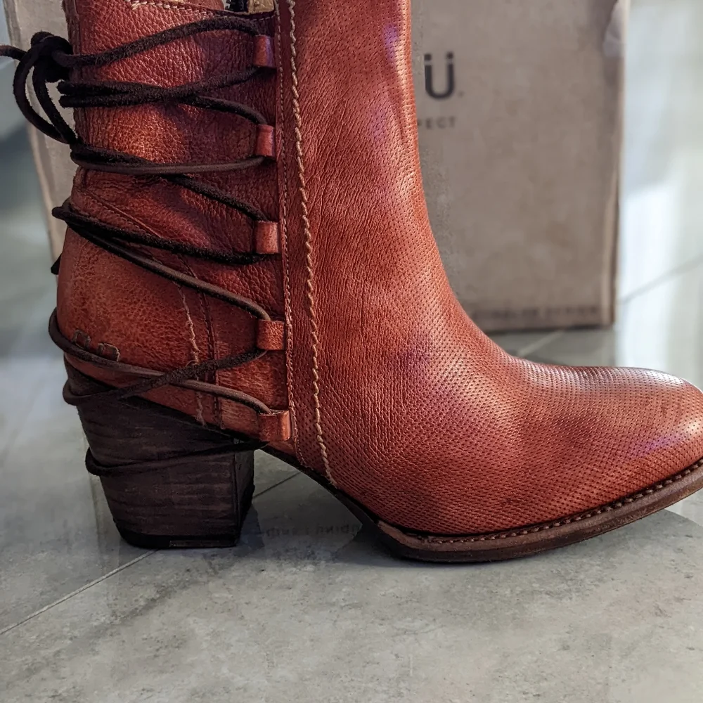 Bed Stu Burnt Orange Leather Lace-Up Ankle Boots